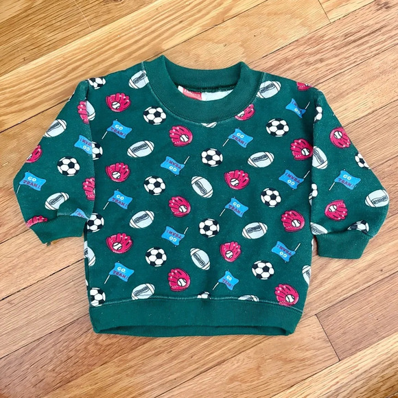 Vintage Kids Hanes Green Sports Print Crewneck Sweatshirt Size 6 Months - Picture 2 of 5